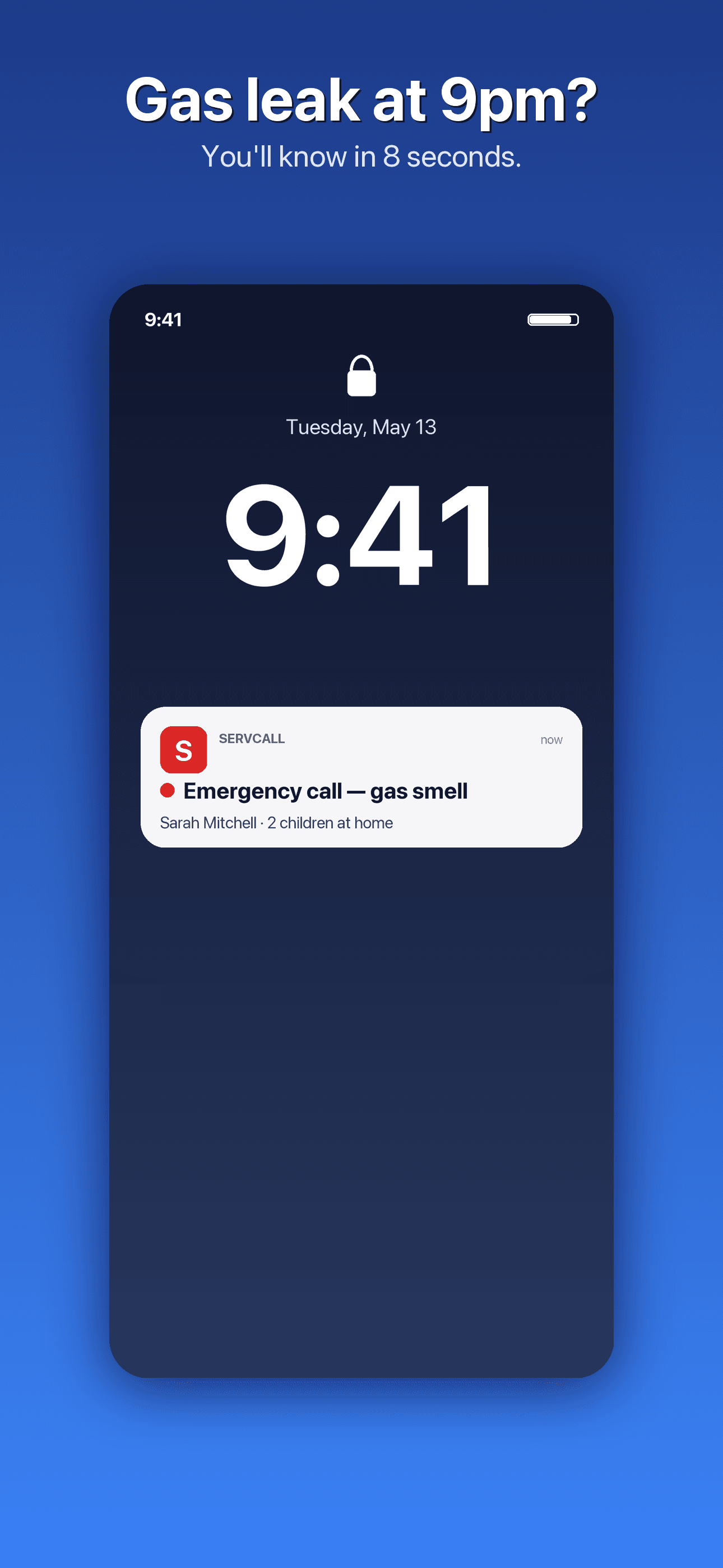 Lock screen push: Emergency call — gas smell